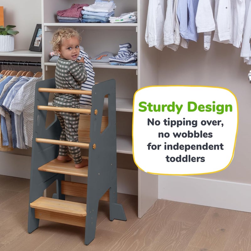 Ocodile Toddler Standing Tower - Adjustable Height Toddler Kitchen Stool Helper - Ideal Kids Kitchen Step Stool for Learning New Skills - Updated Design with Safety Feet - Gray - Image 3